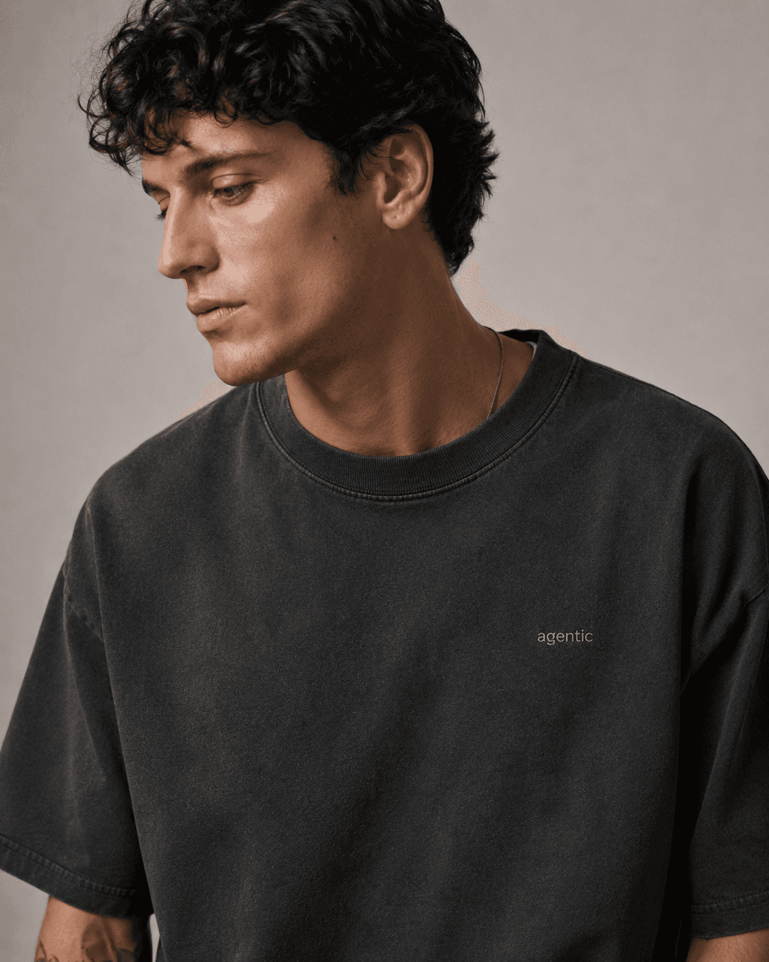 agentic tee — “agentic” embroidered, washed black