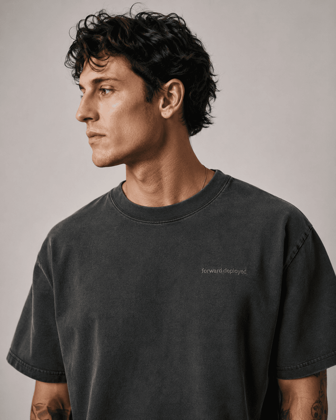 forward deployed tee — “forward deployed” embroidered, washed black
